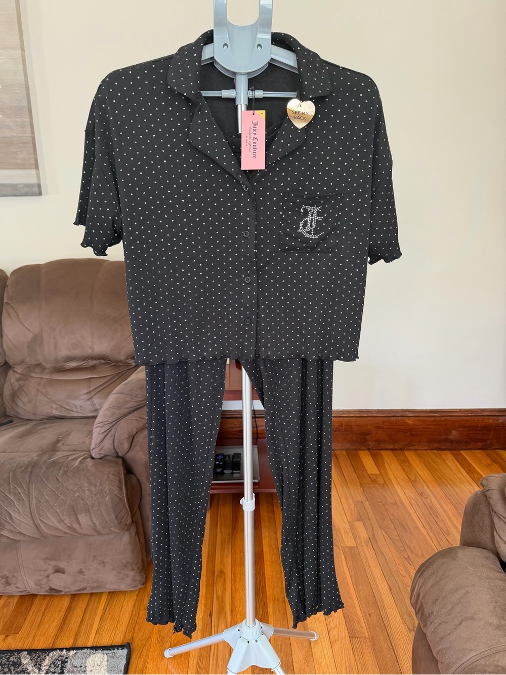 Juicy Couture Black Rhinestone 2 Piece Pajama Set M NWT